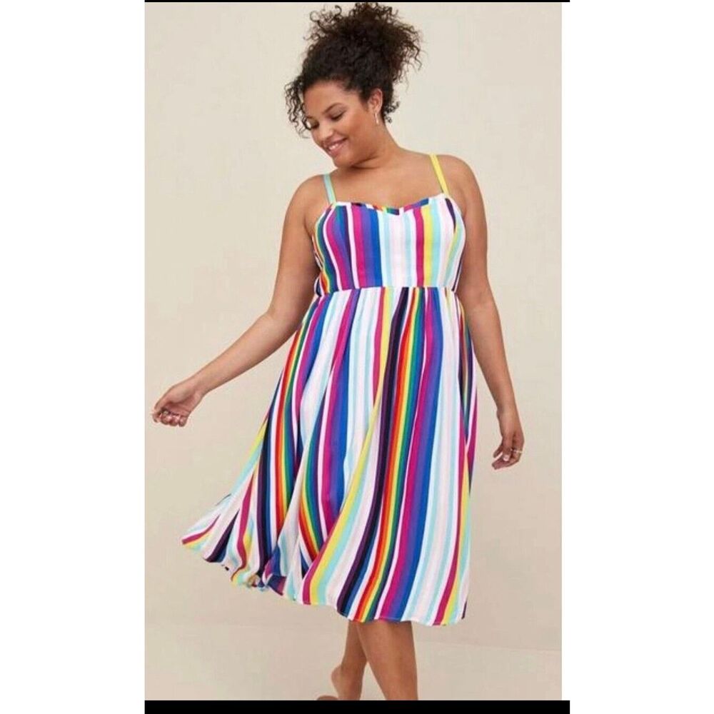 Torrid 00 woman’s M/L Celebrate Love Rainbow Pride Midi Challis Skater Dress